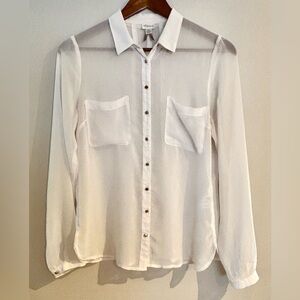 Dynamite| Super Sheer White Button-Down Shirt for Layering Sz S